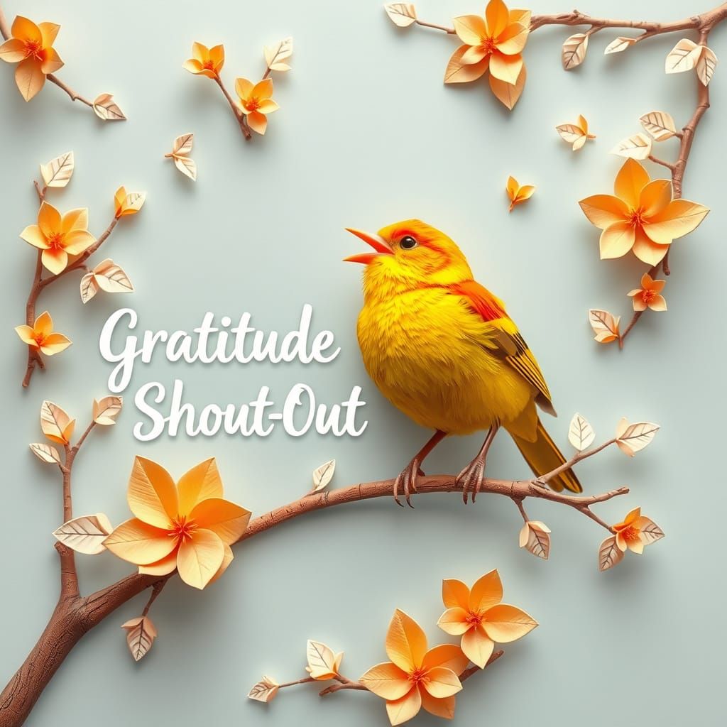 Happy Canary Sings with "Gratitude Shout-Out" in Origami Sty...