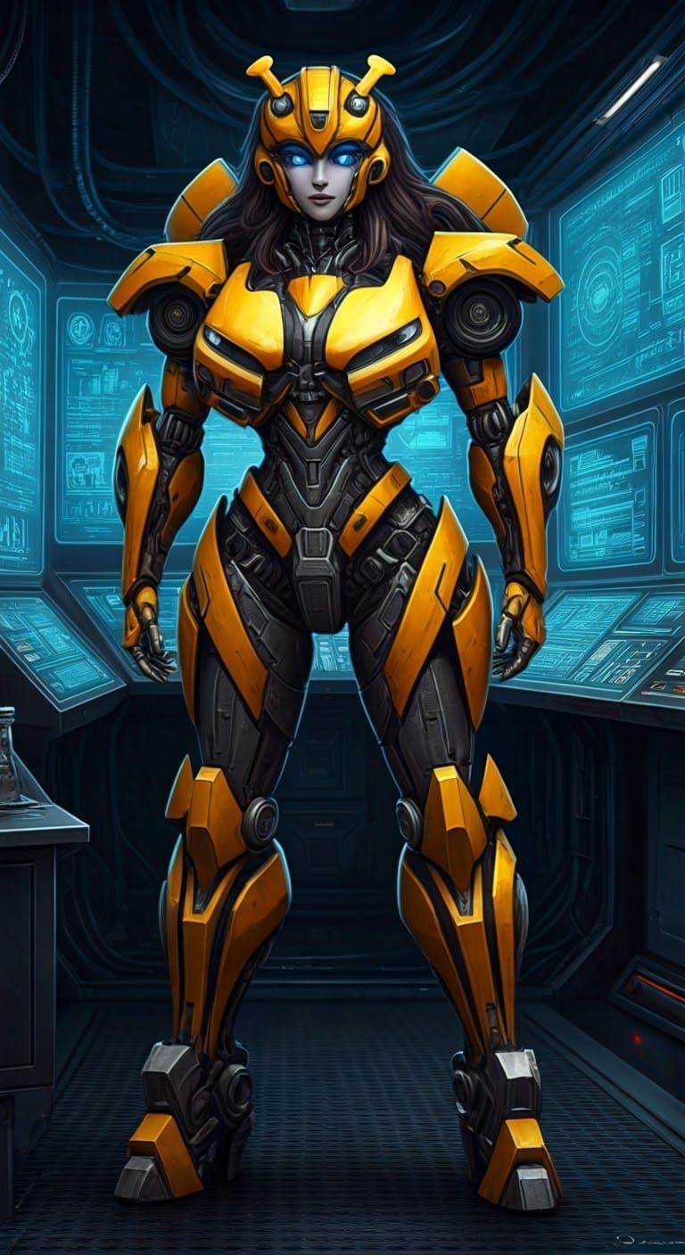 Futuristic Femme Fatale Autobot in Metallic Bodysuit