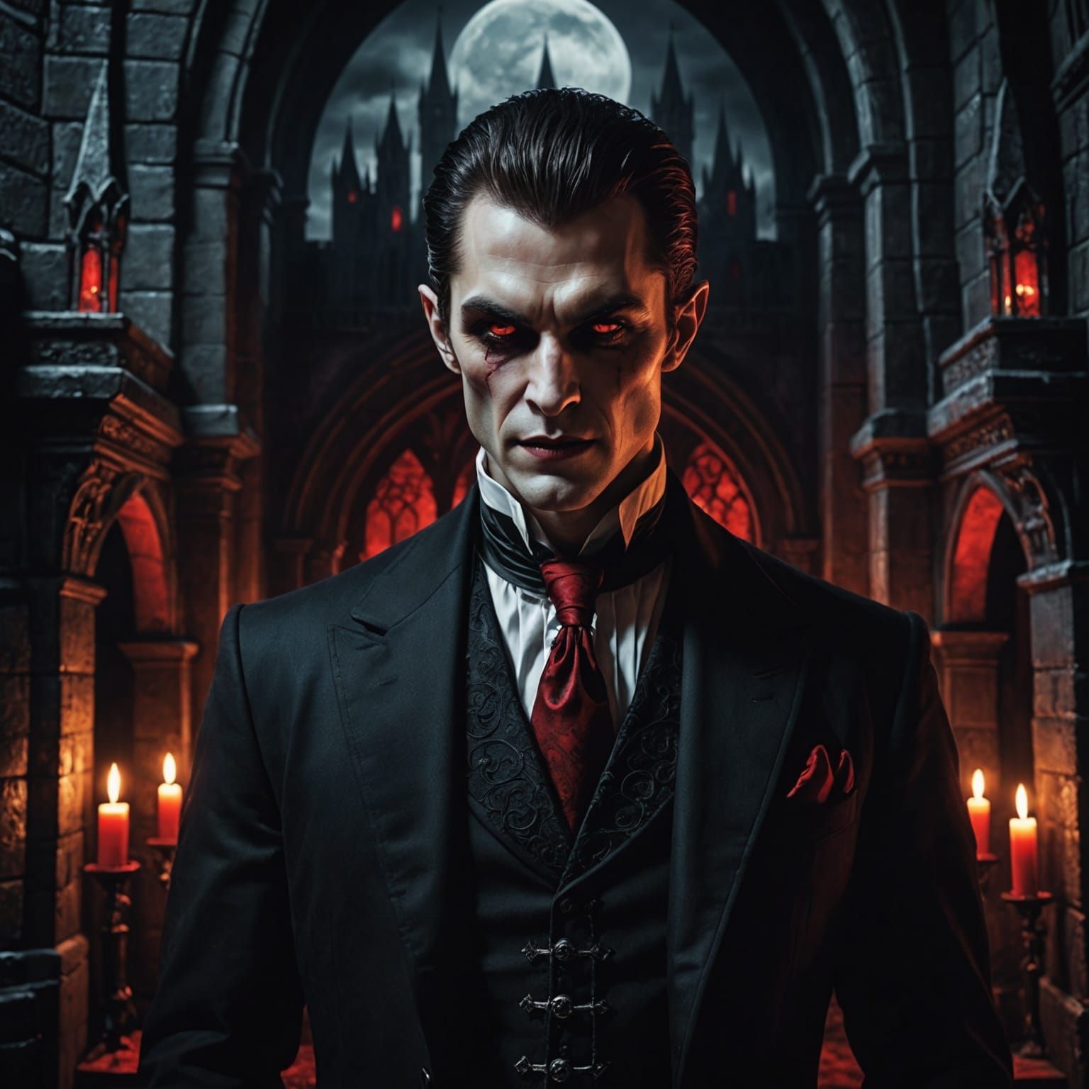 Vampire Lord in Gothic Castle, Dramatic Lighting