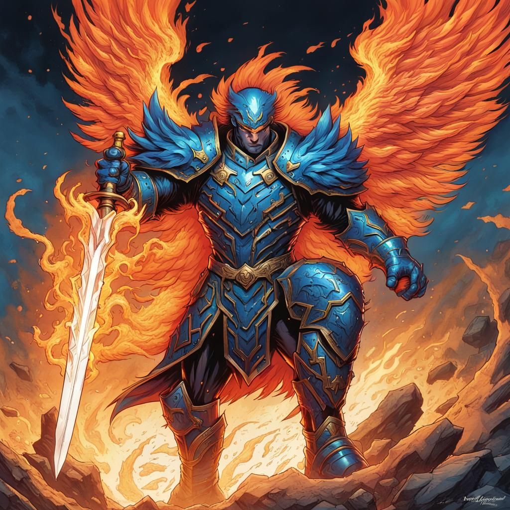 Fiery Phoenix Armor Prototype with Sword, Comic Art