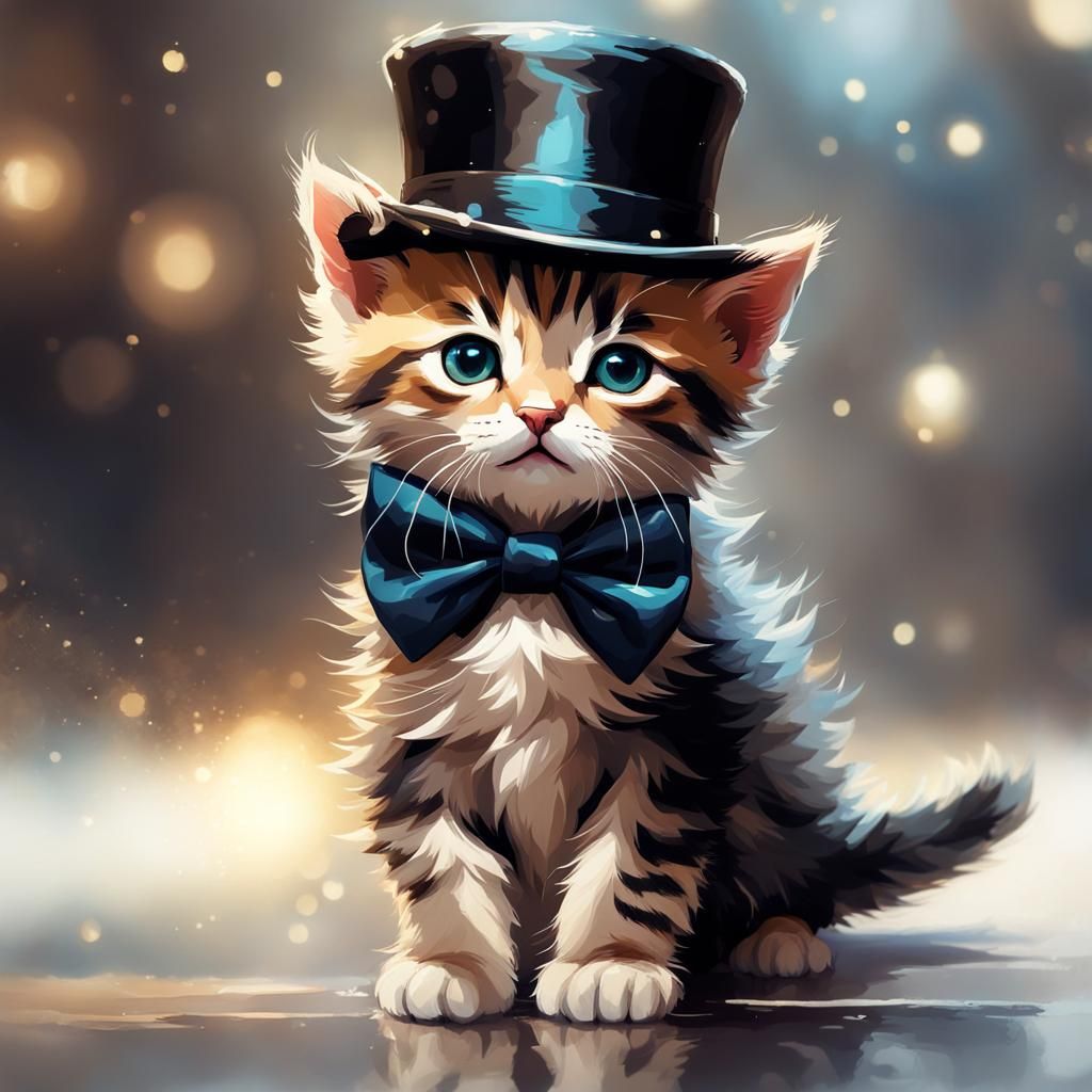 Kitten in Top Hat: Detailed Studio Photo