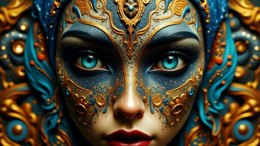 Alien Mandala Portrait in Dynamic Triadic Colors