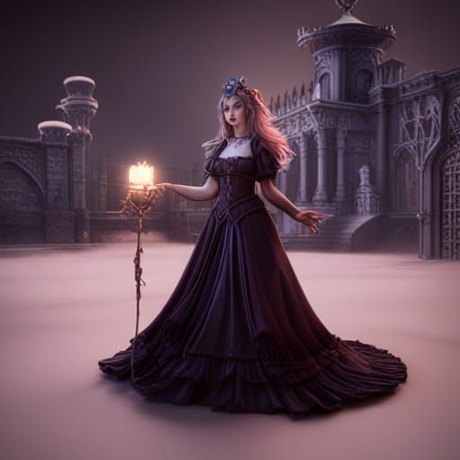Frilly Gothic Princess in Detailed Matte Painting
