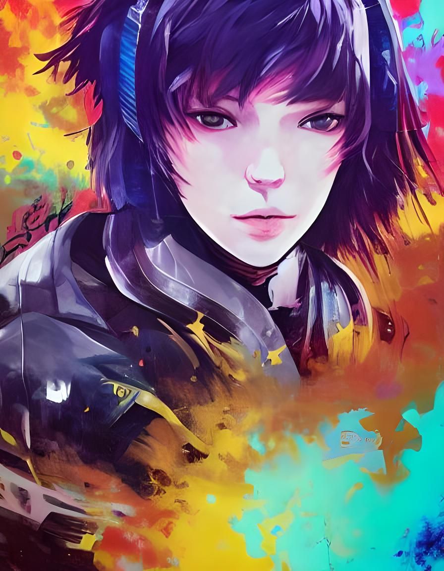 Cyberpunk Anime Girl Portrait in Graffiti Art Style
