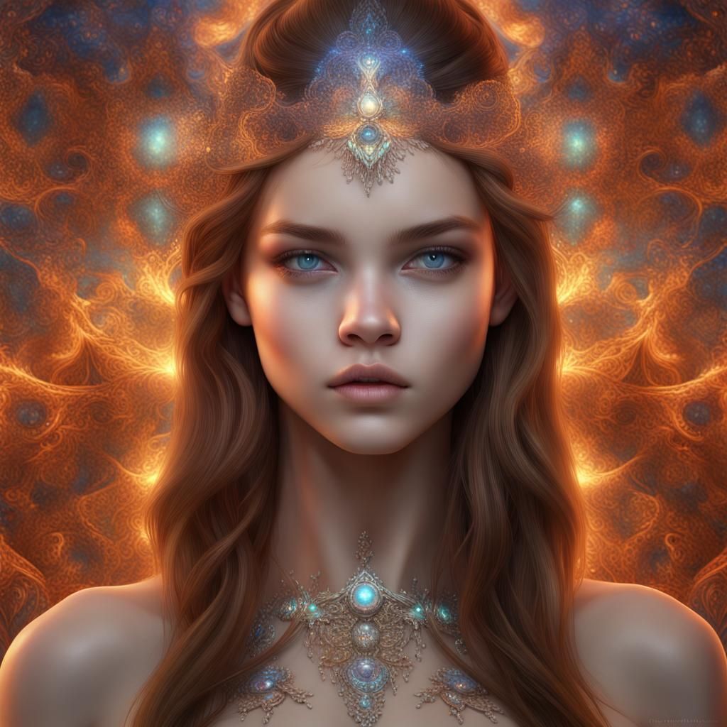 Latina Woman with Cosmic Details, Fractal Art