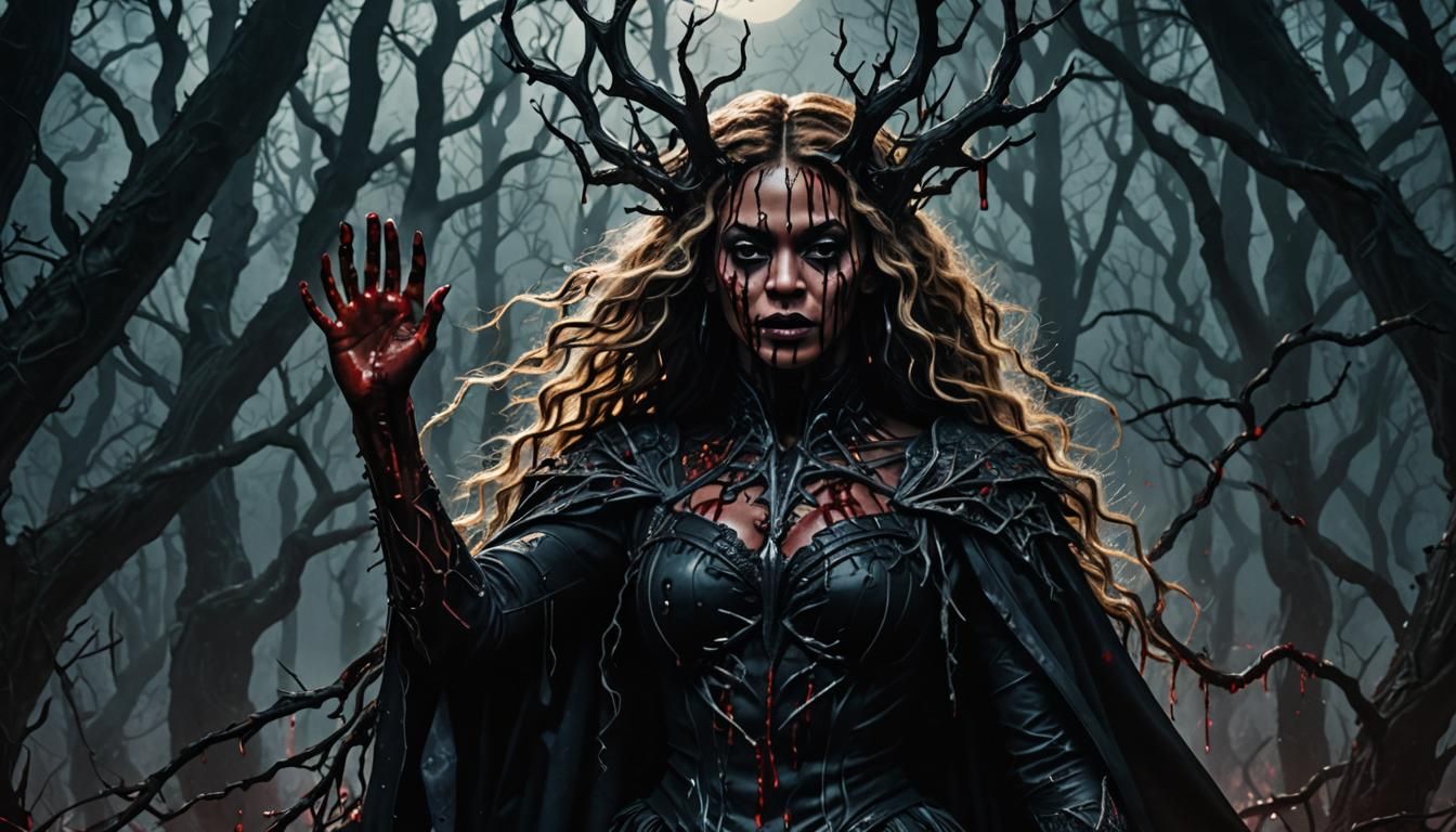 Beyonce as Dark Witch in Macabre Forest Illustration