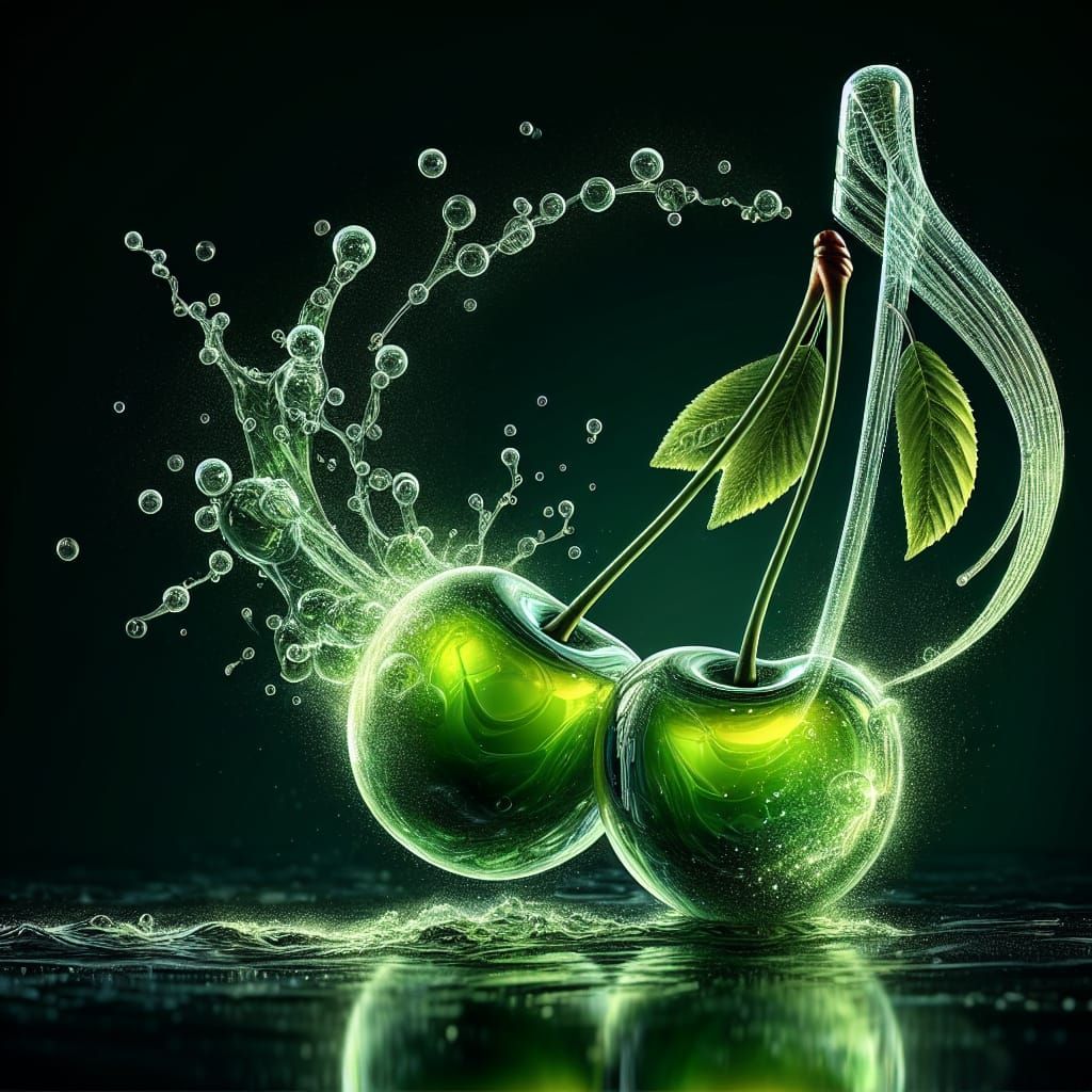Green Glass Cherries in Musical Note Shape
