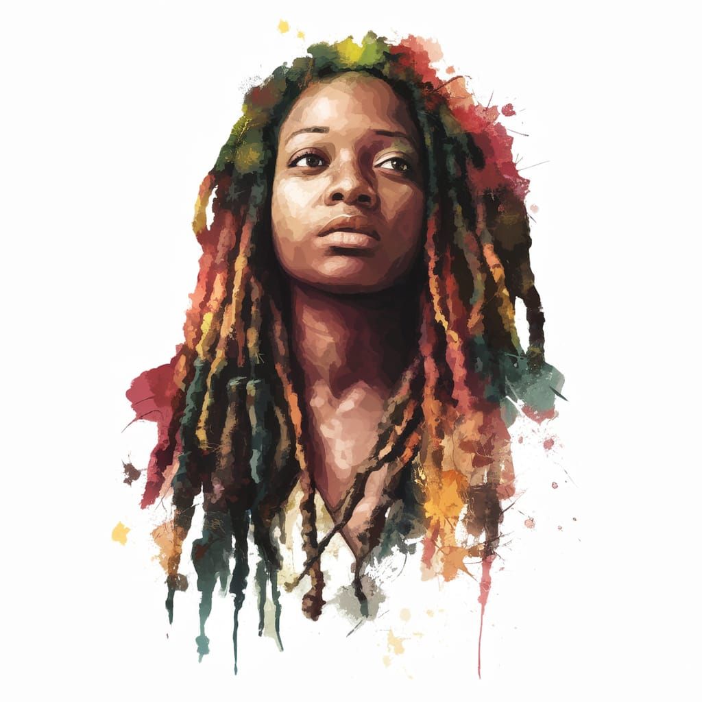 Serene Rastafarian Woman in Watercolour
