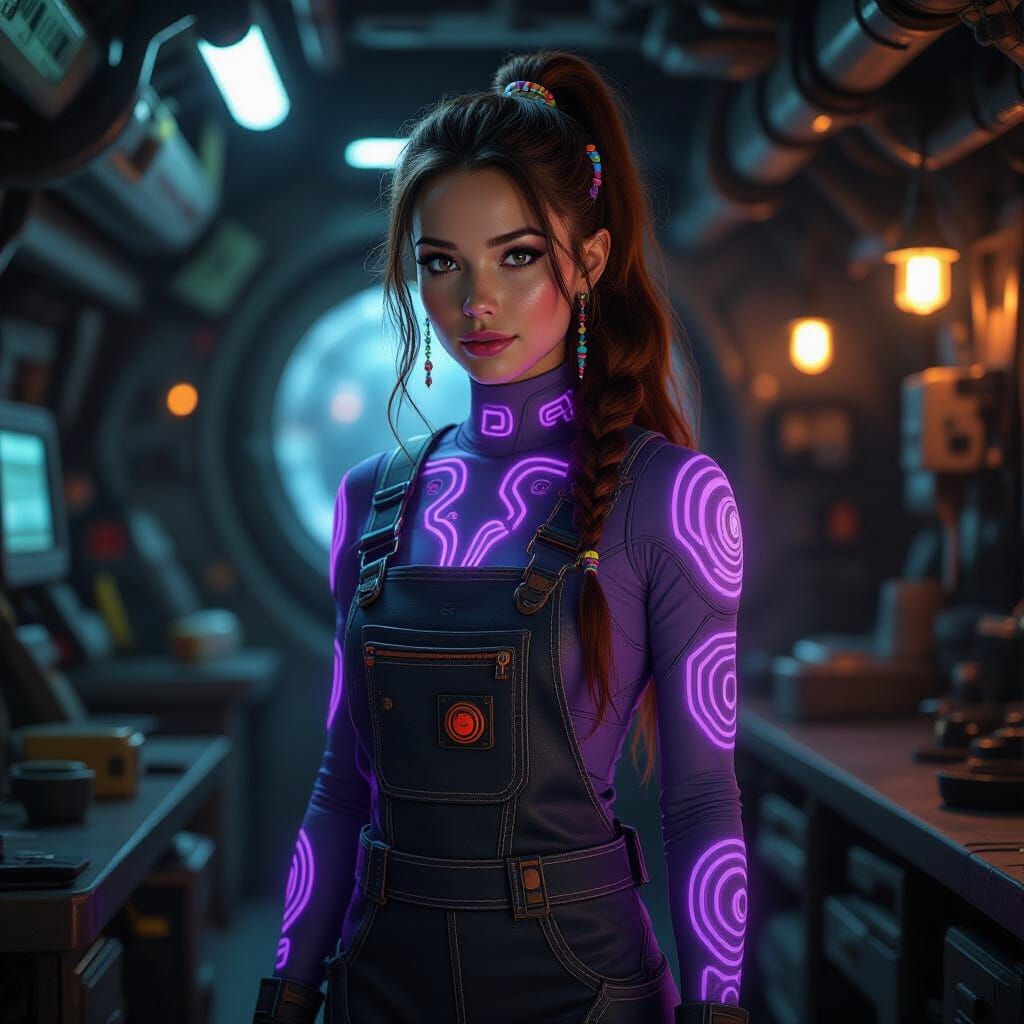 Alien Woman in Sci-Fi Engine Room