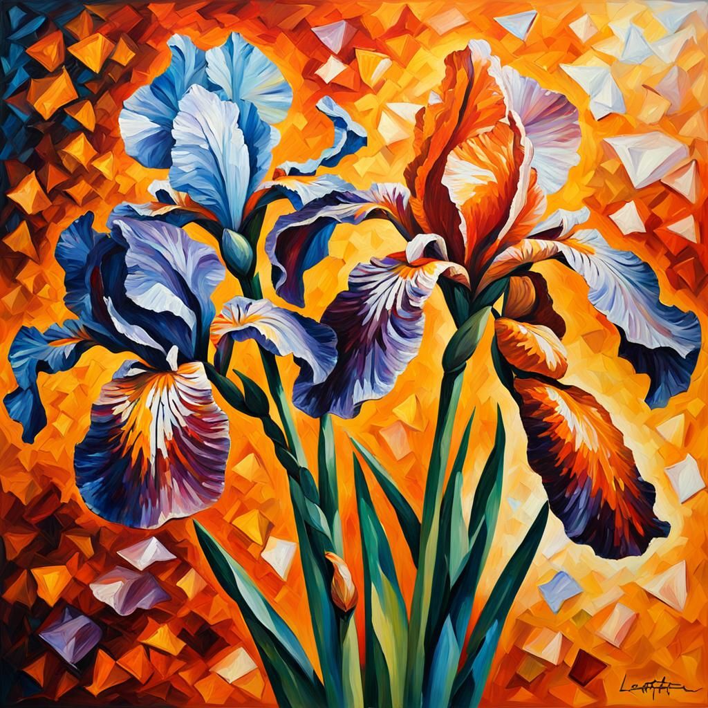 Orange and Tangerine Irises in Impressionist Style