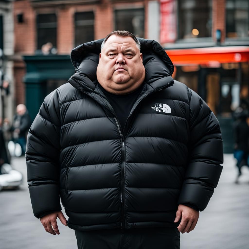 Pig-Headed Man in Black Puffer Jacket