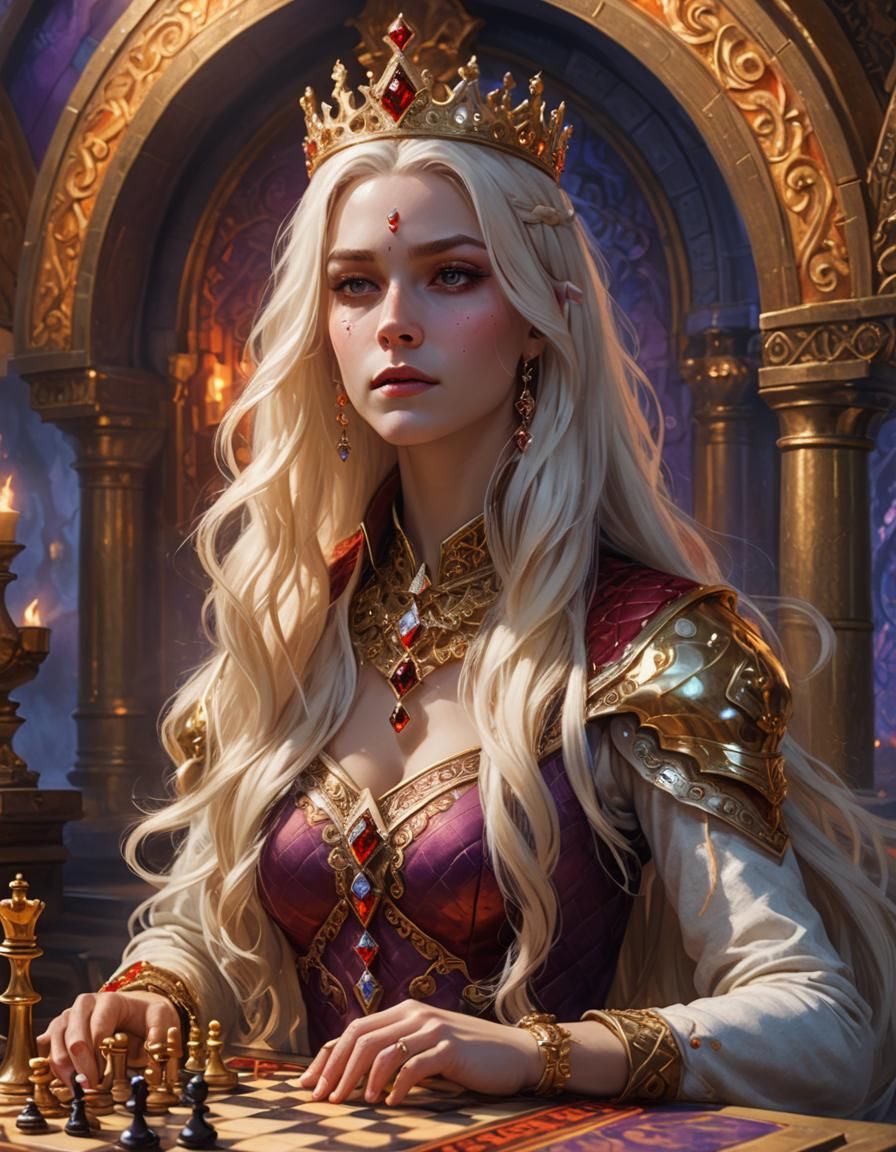 Fantasy Queen Plays Chess in Art Deco Vault