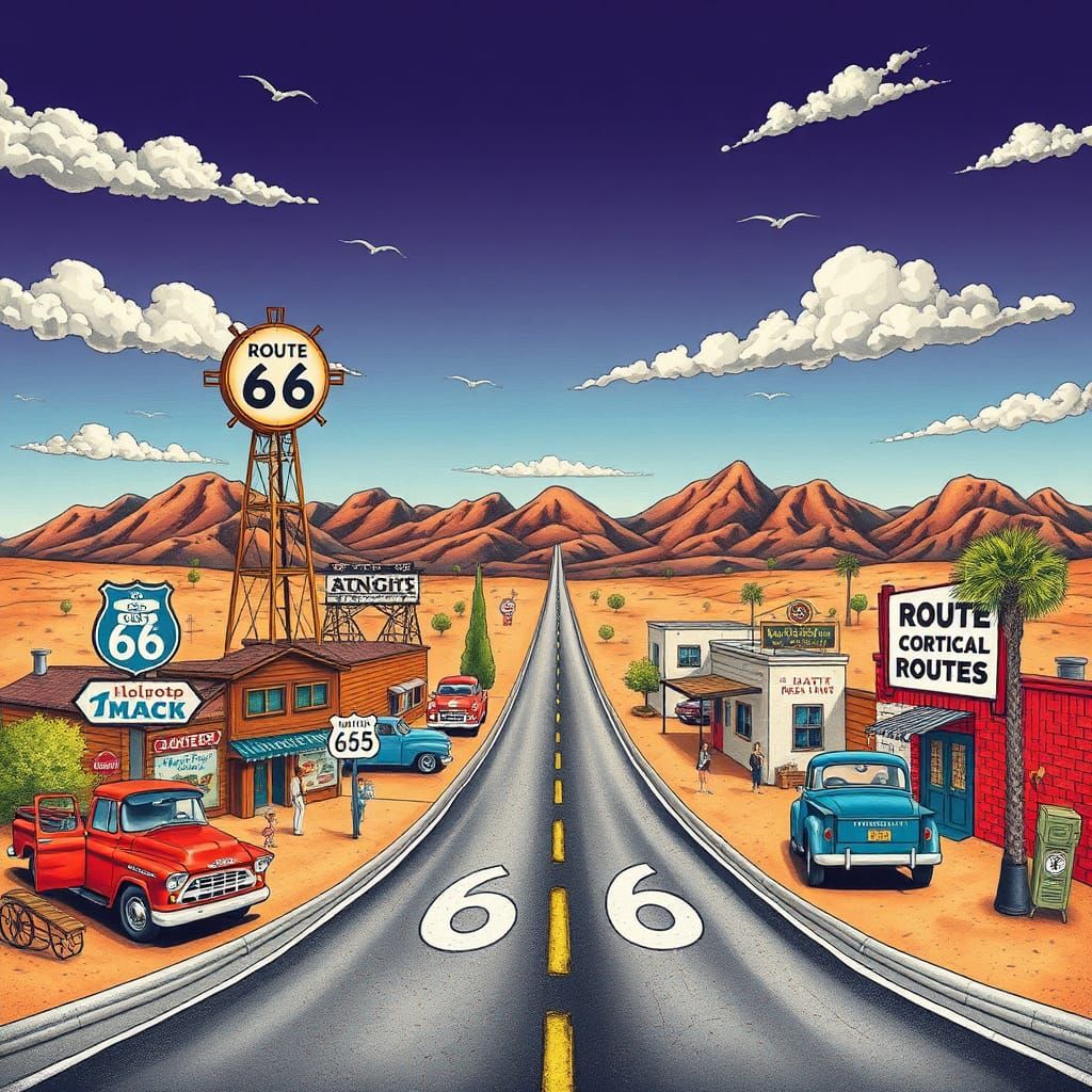 Route 66 Attractions in Retro American Style