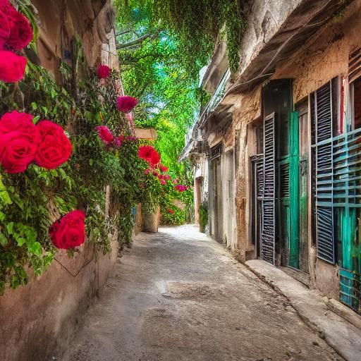 Baghdadi Alley with Roses in Detailed 3D Render