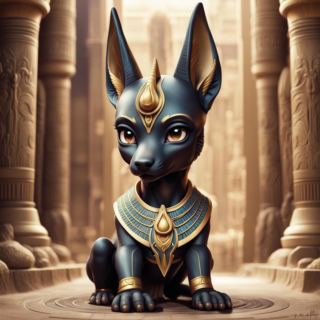 Cute Chibi Anubis Fantasy Artwork in Hyperrealistic Style