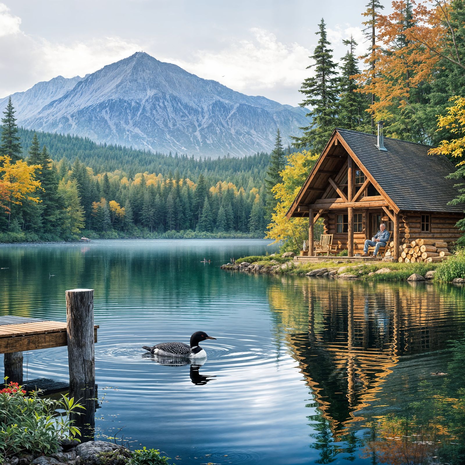 Serenity in the Adirondack Mountains: A Peaceful Common Loon...