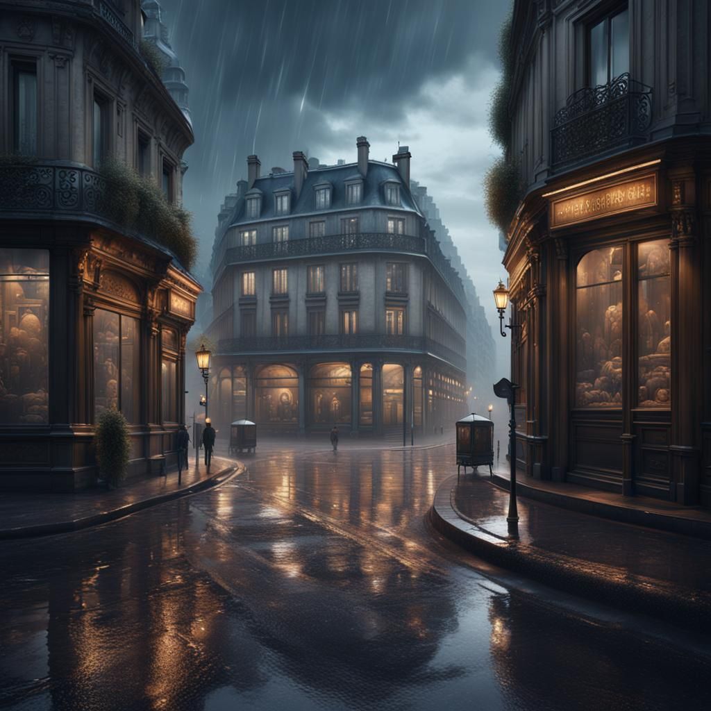 Misty Paris Street: Detailed Matte Painting