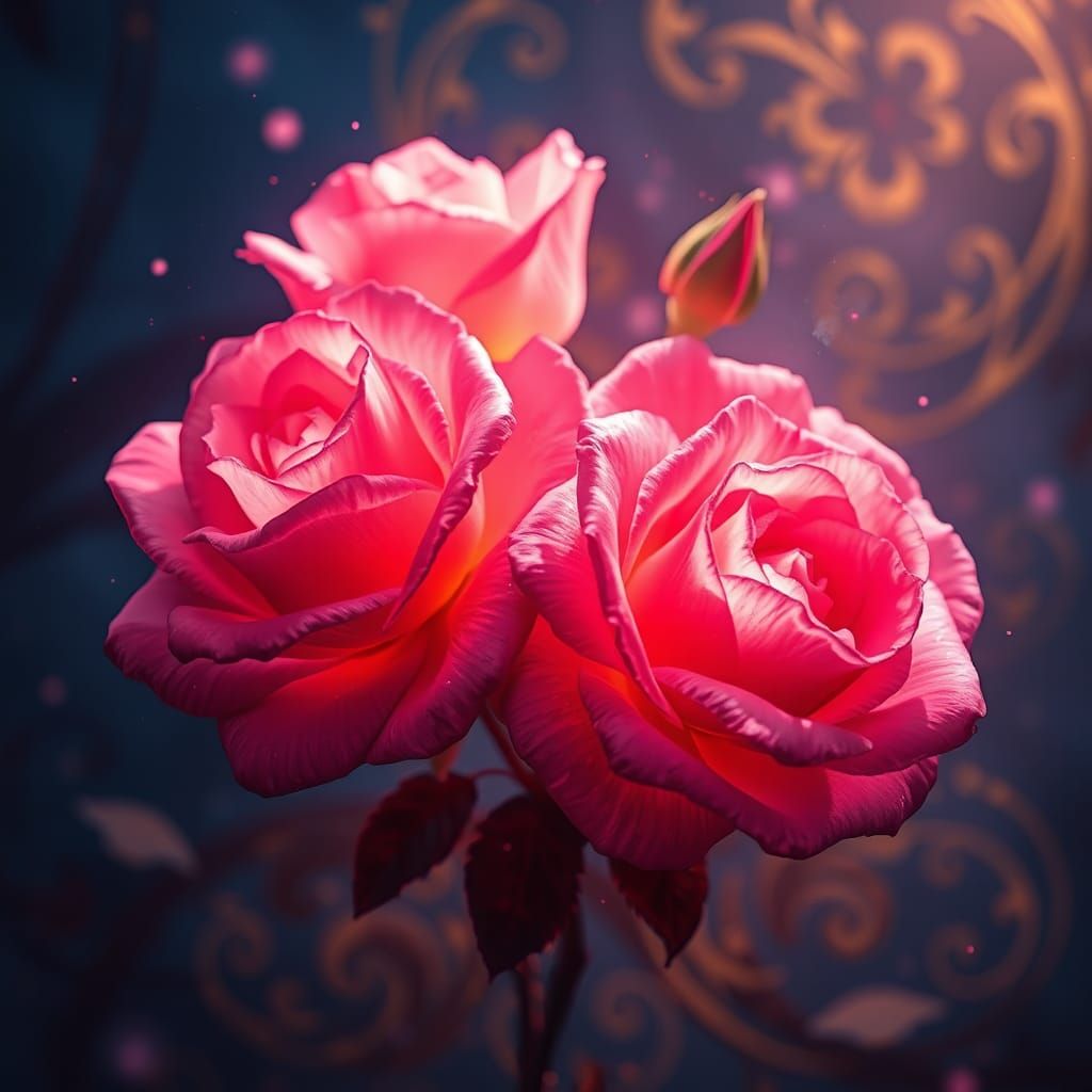 Ethereal Pink Roses in Fantasy Concept Art Style