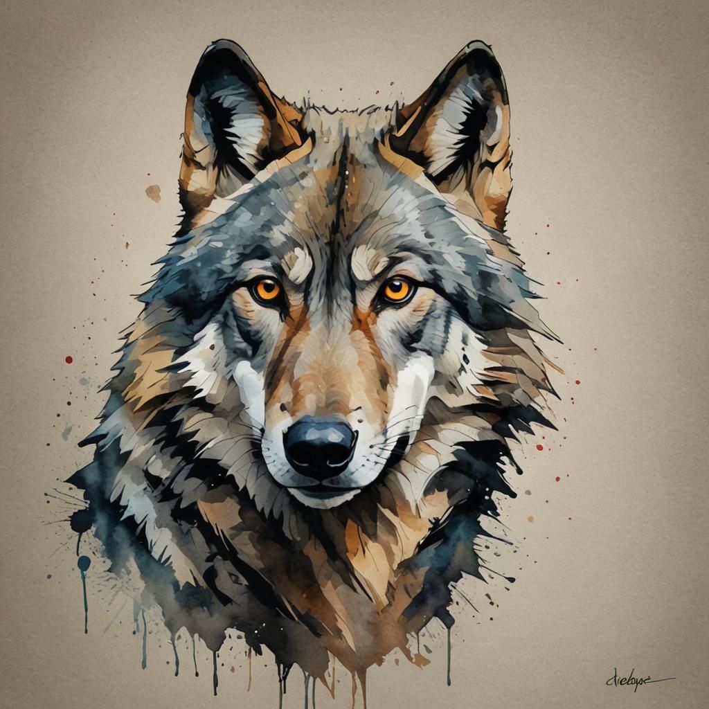 Graphic Wolf Portrait Painting