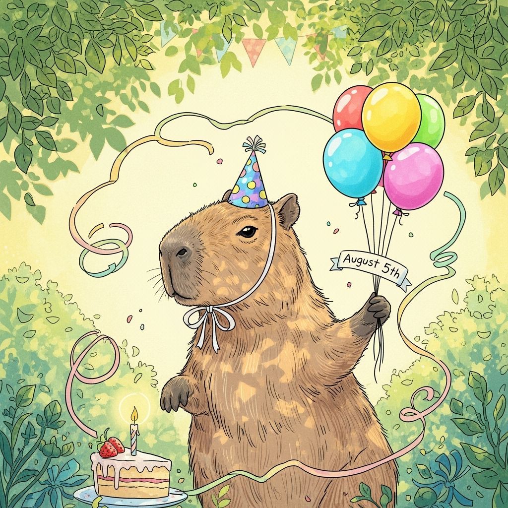 Capybara's Whimsical Birthday Celebration in Children's Illu...