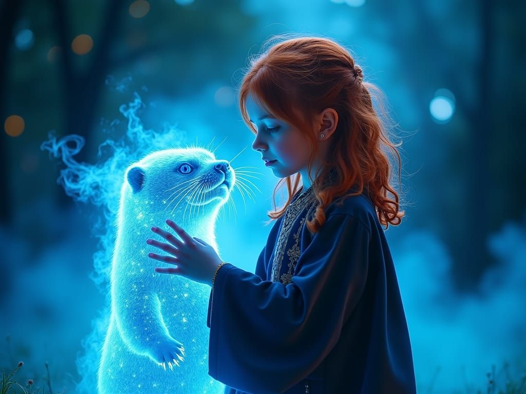 Fiery Runes and Otter Patronus in Mixed Media