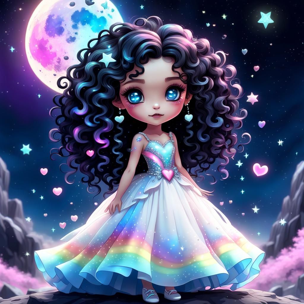 Chibi Girl with Rainbow Tattoos in 3D Art