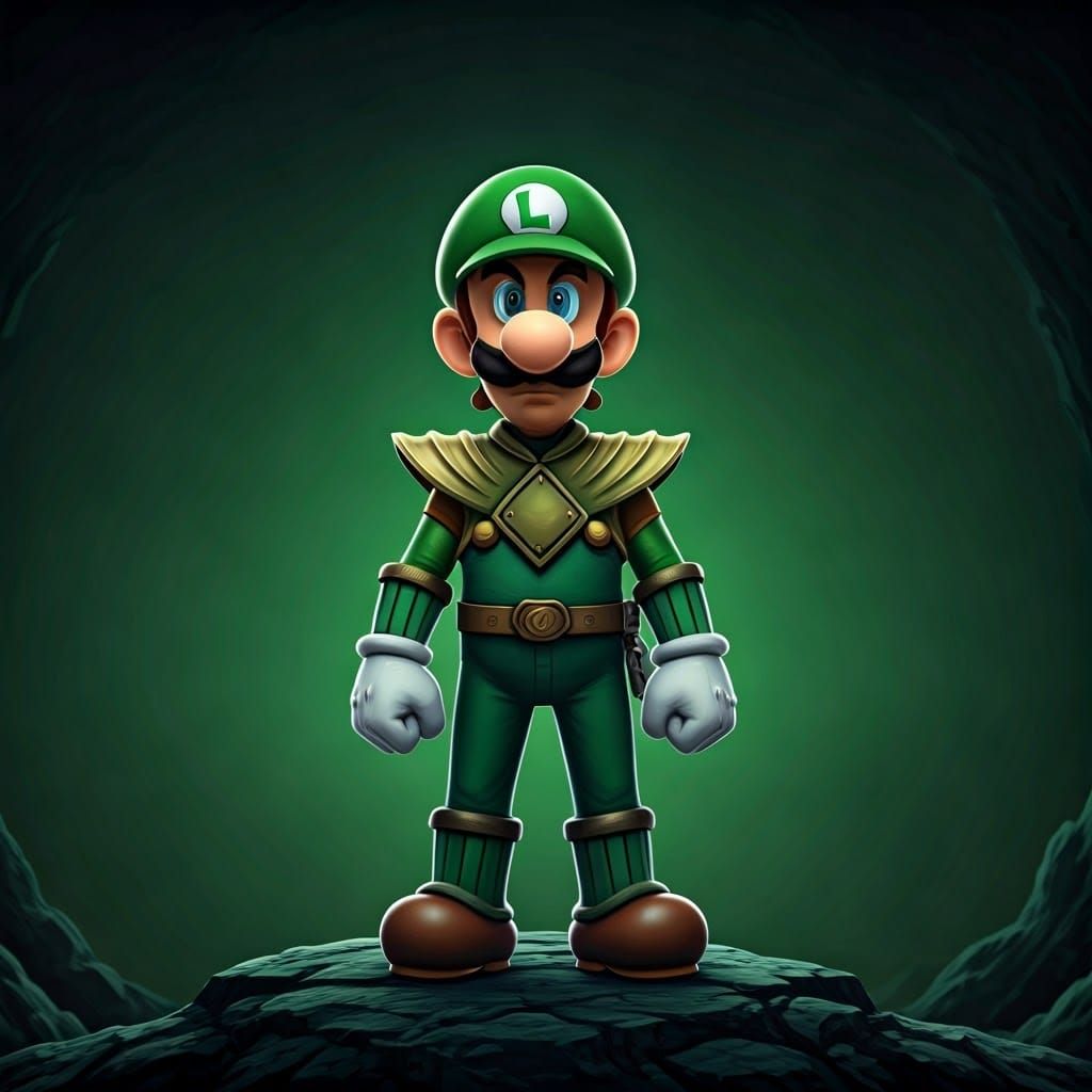 Evil Green Ranger Luigi in Comic Book Style