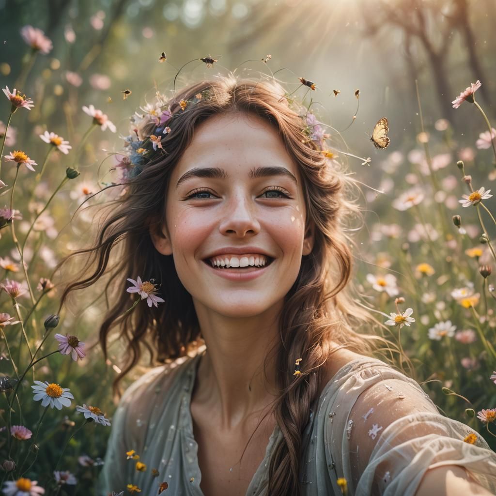 Ethereal Surrealism: Woman in Wildflower Field