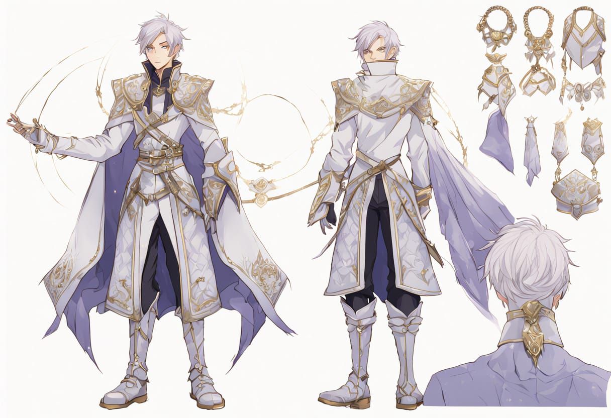 Elegant Anime Character Sheet in Genshin Style