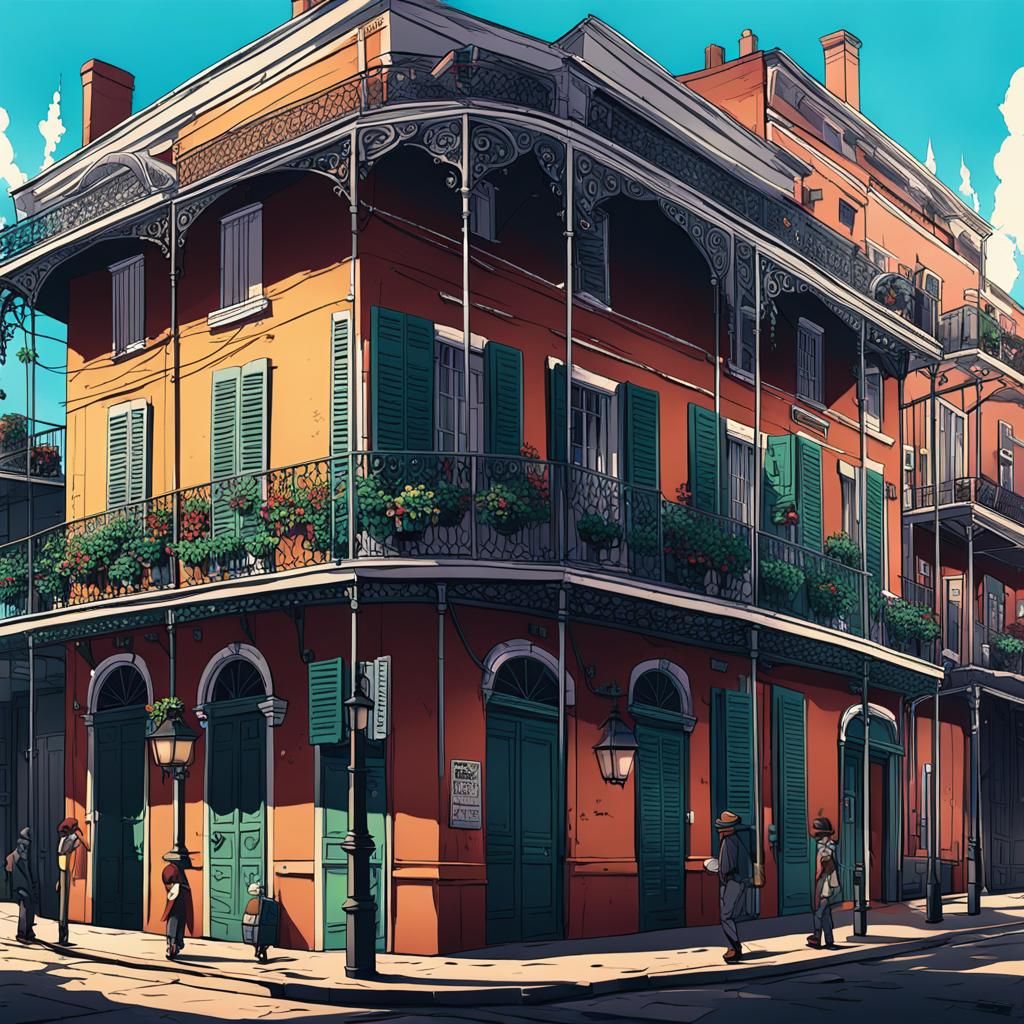 French Quarter New Orleans in Manga Style
