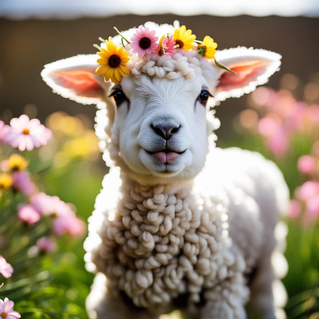 Adorable Lamb with Floral Crown