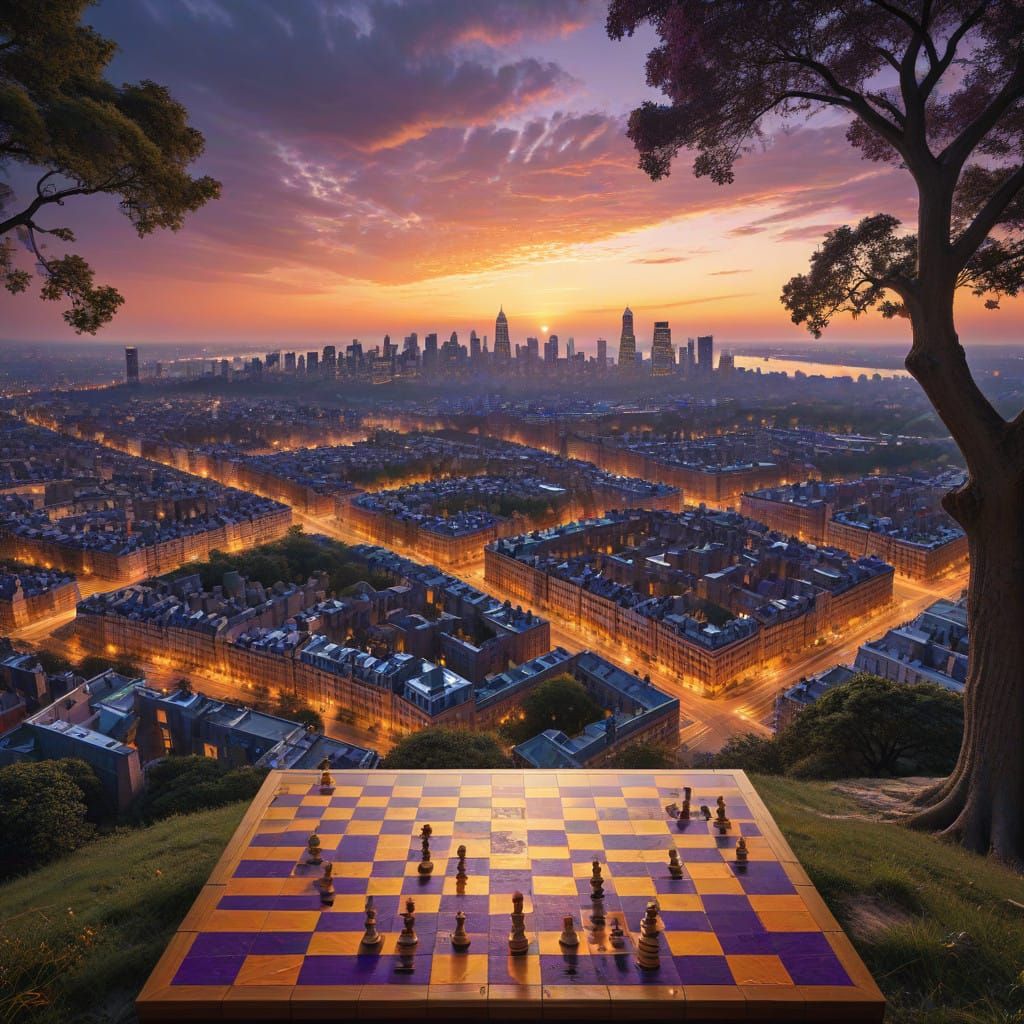 Cityscape of Golden Dreams, a Chessboard of Human Ingenuity