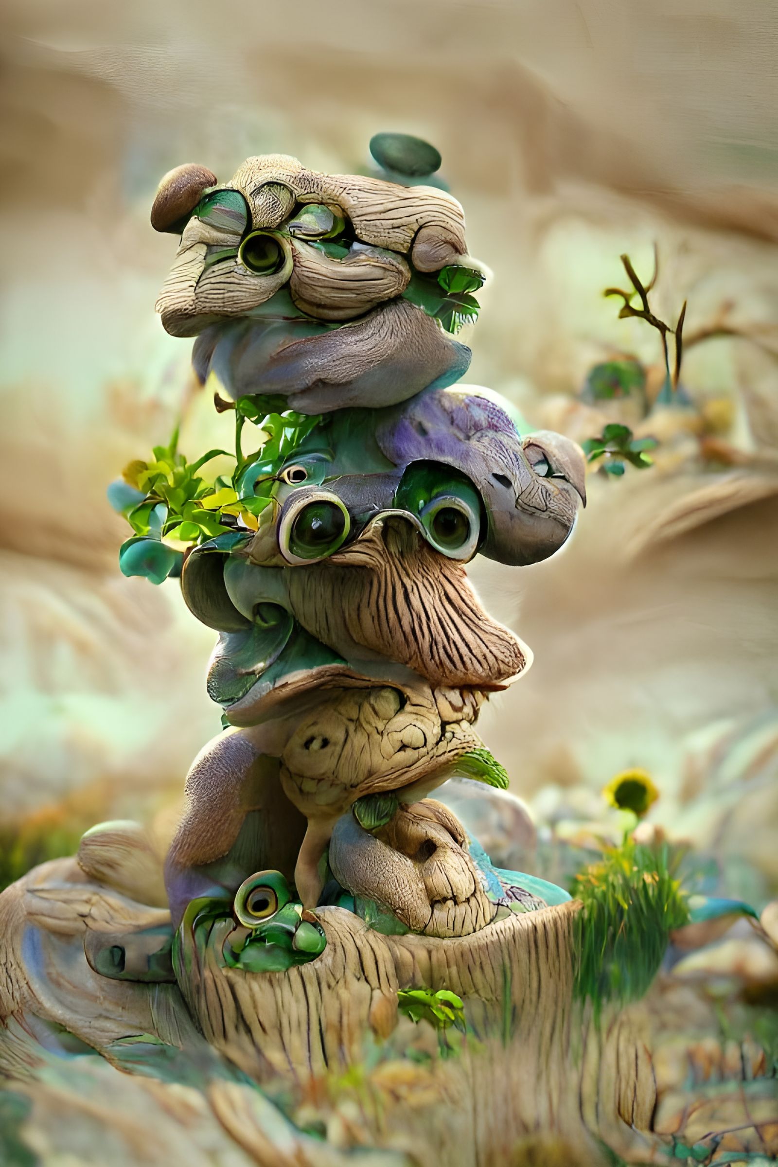 Cute Clay Monster in Rococo Art Nouveau Style