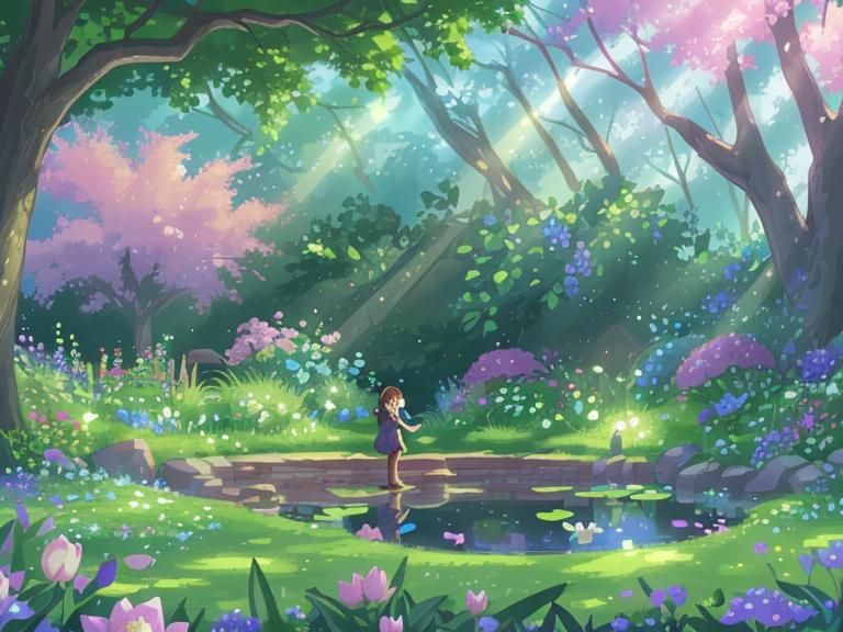 Enchanting Spring Garden with Playful Toads