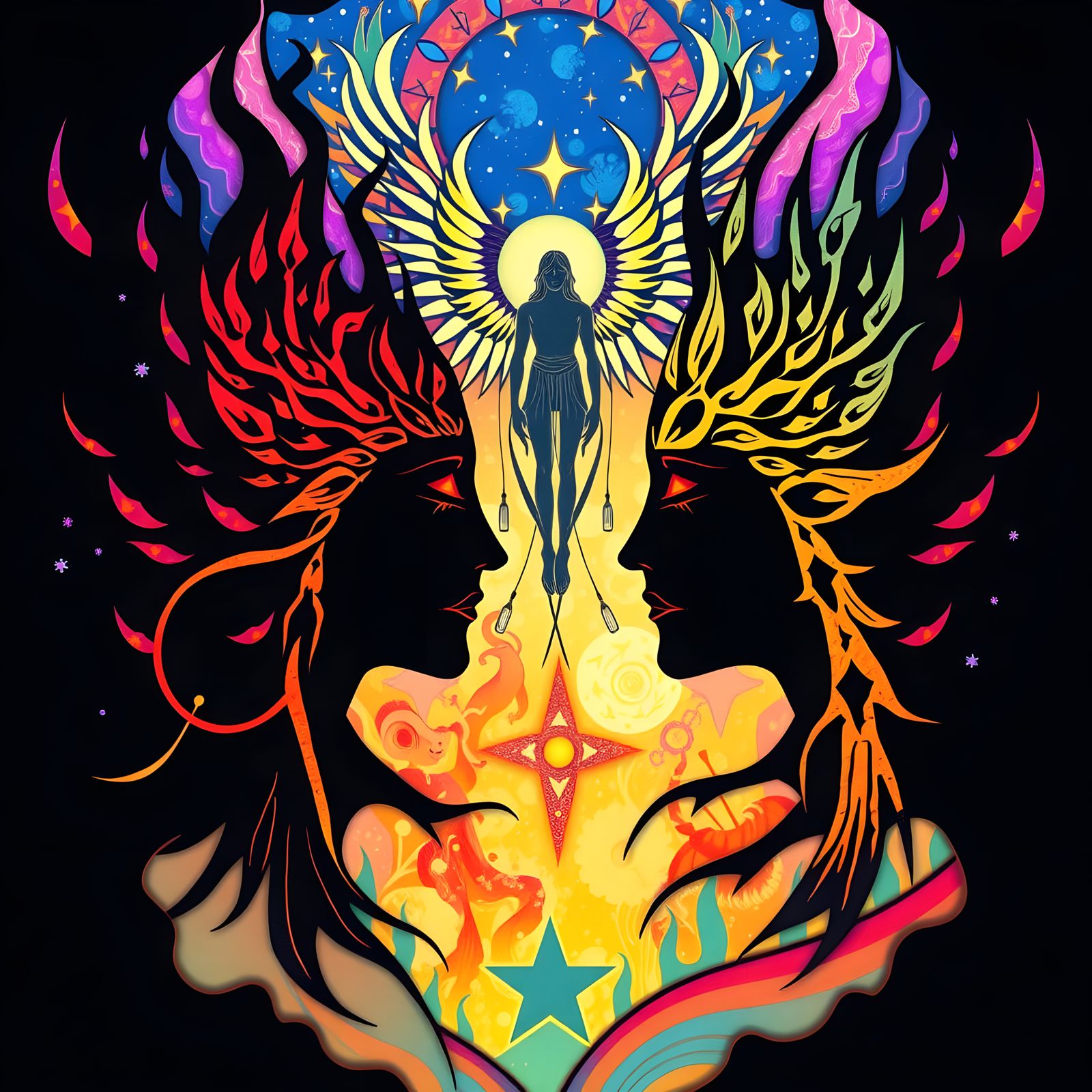 Surreal 3D Collage of Sacred Souls in Papercut Art