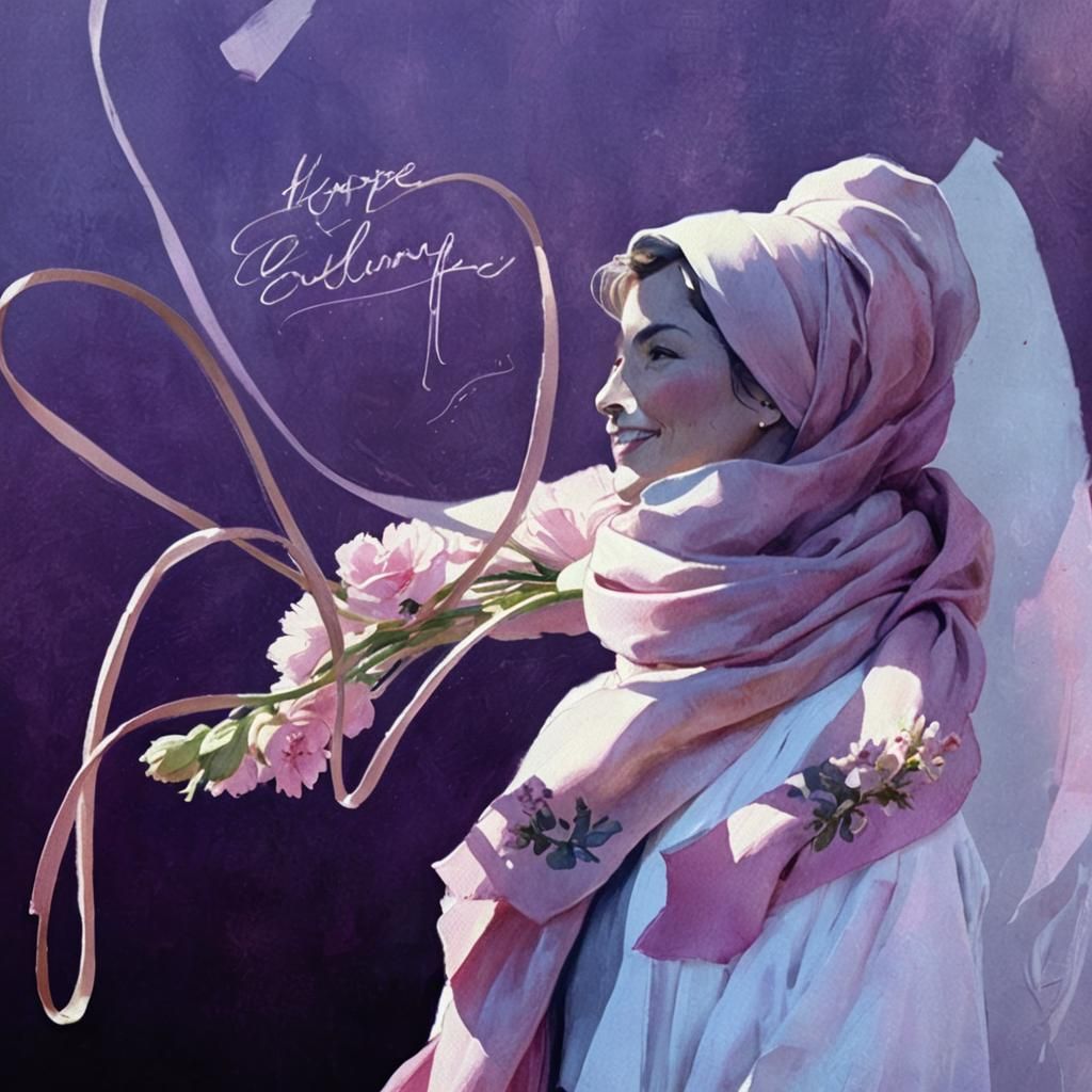 Pink Scarf Woman: Breast Cancer Awareness Concept Art