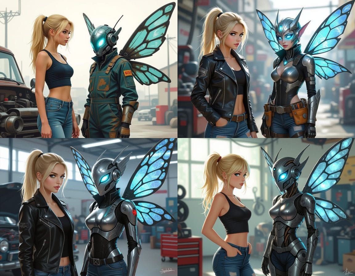 Blonde Woman with Mechanic Fairy Companion