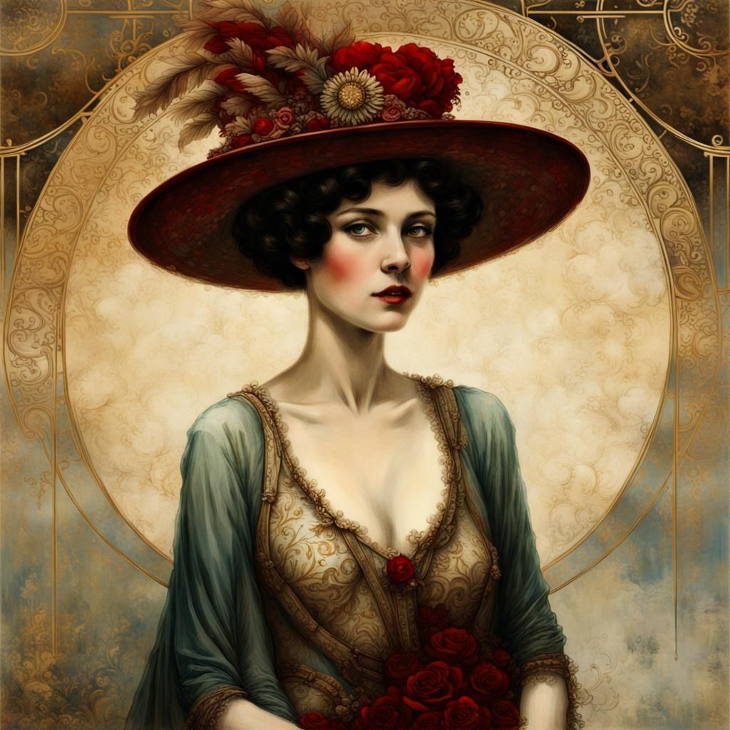 Elegant Swedish Woman Portrait in Art Deco Style