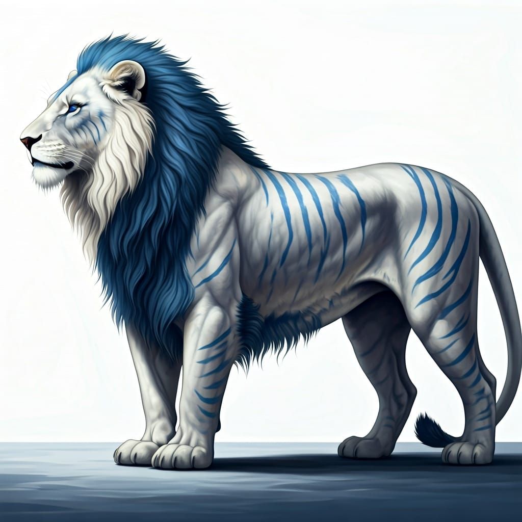 Elegant Blue-Striped Lioness in Wildlife Art Style