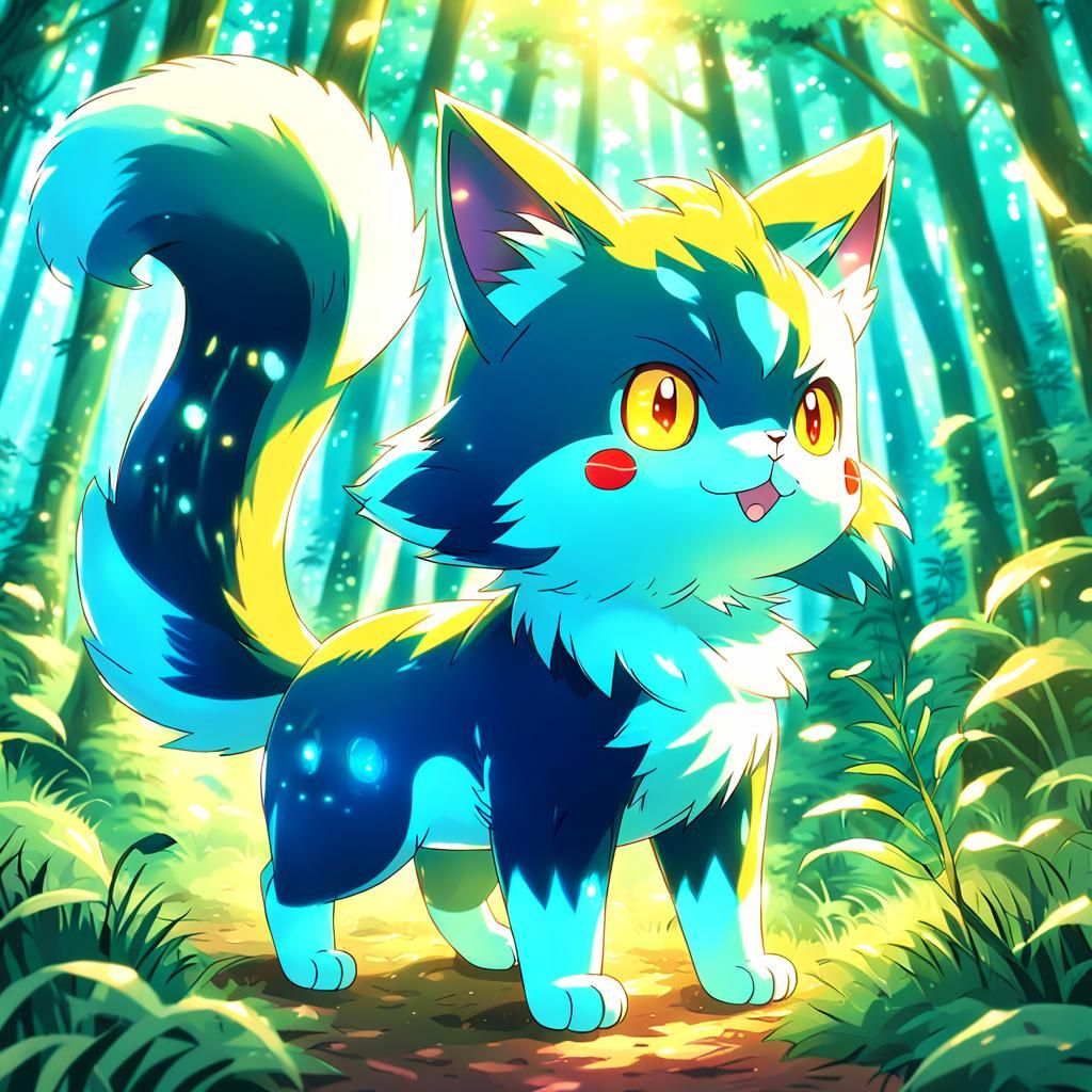 Anime Cat Pokémon in Lush Forest, Key Visual