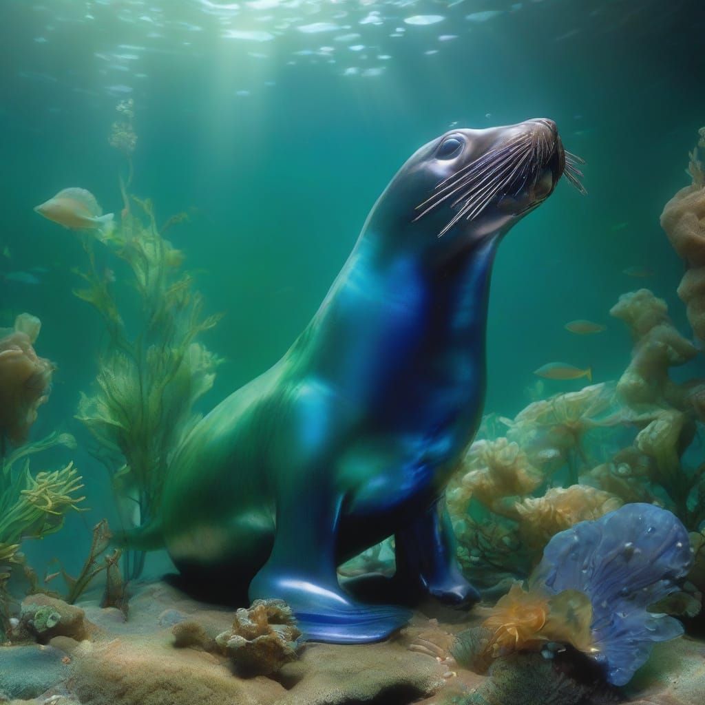 Art Deco Glass Sea Lion Sculpture Underwater