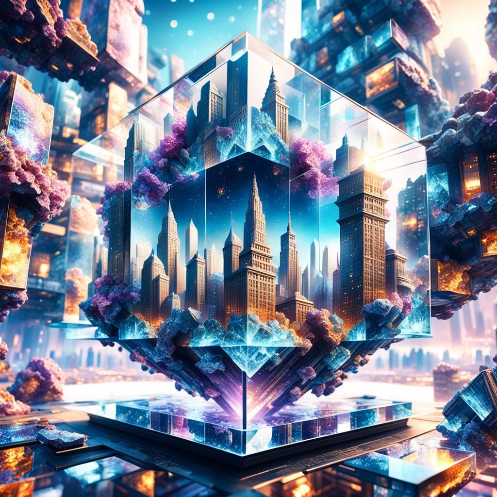 Upside-Down City in Crystal Cube: Digital Matte Painting
