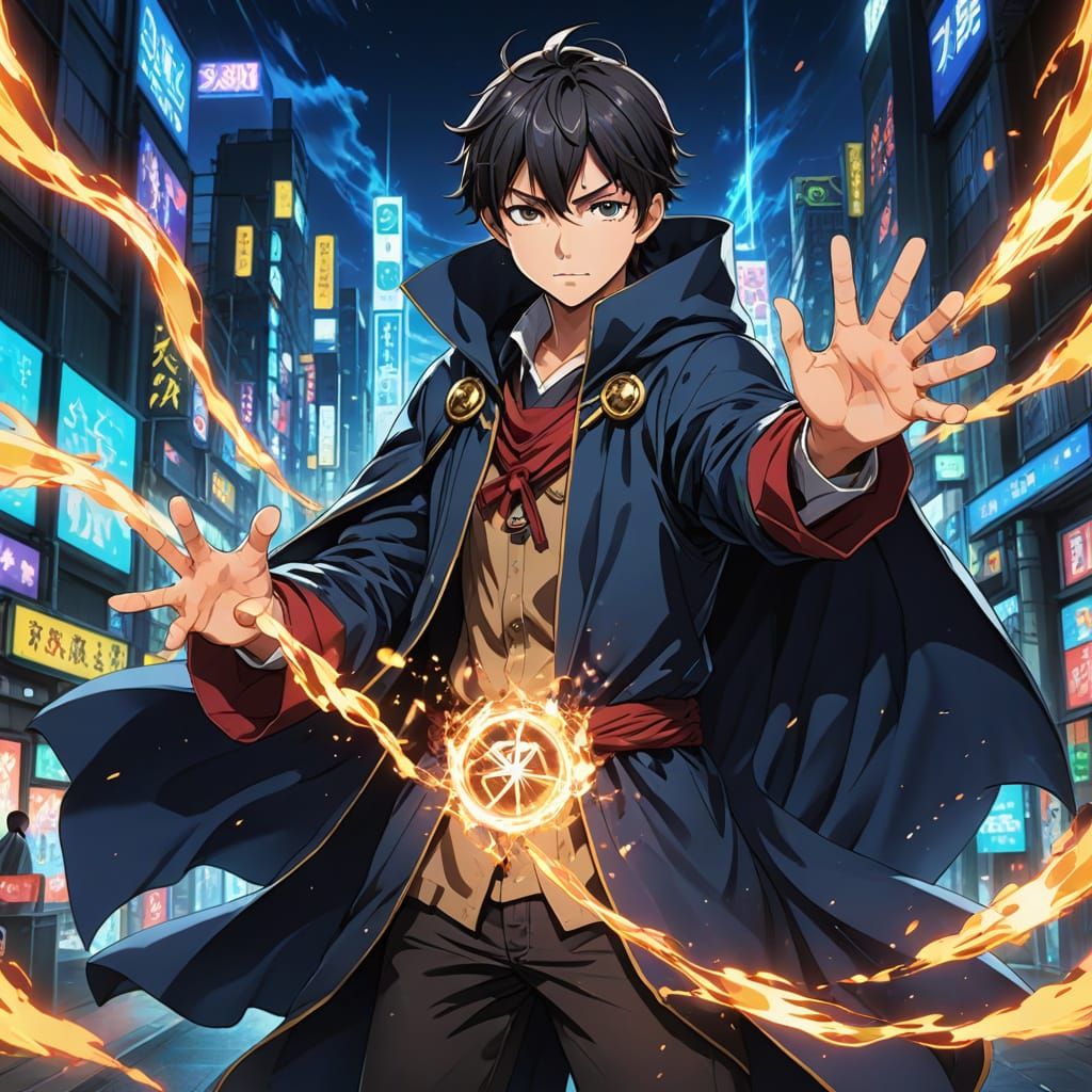 Anime Boy With Elemental Powers and Flowing Cloak