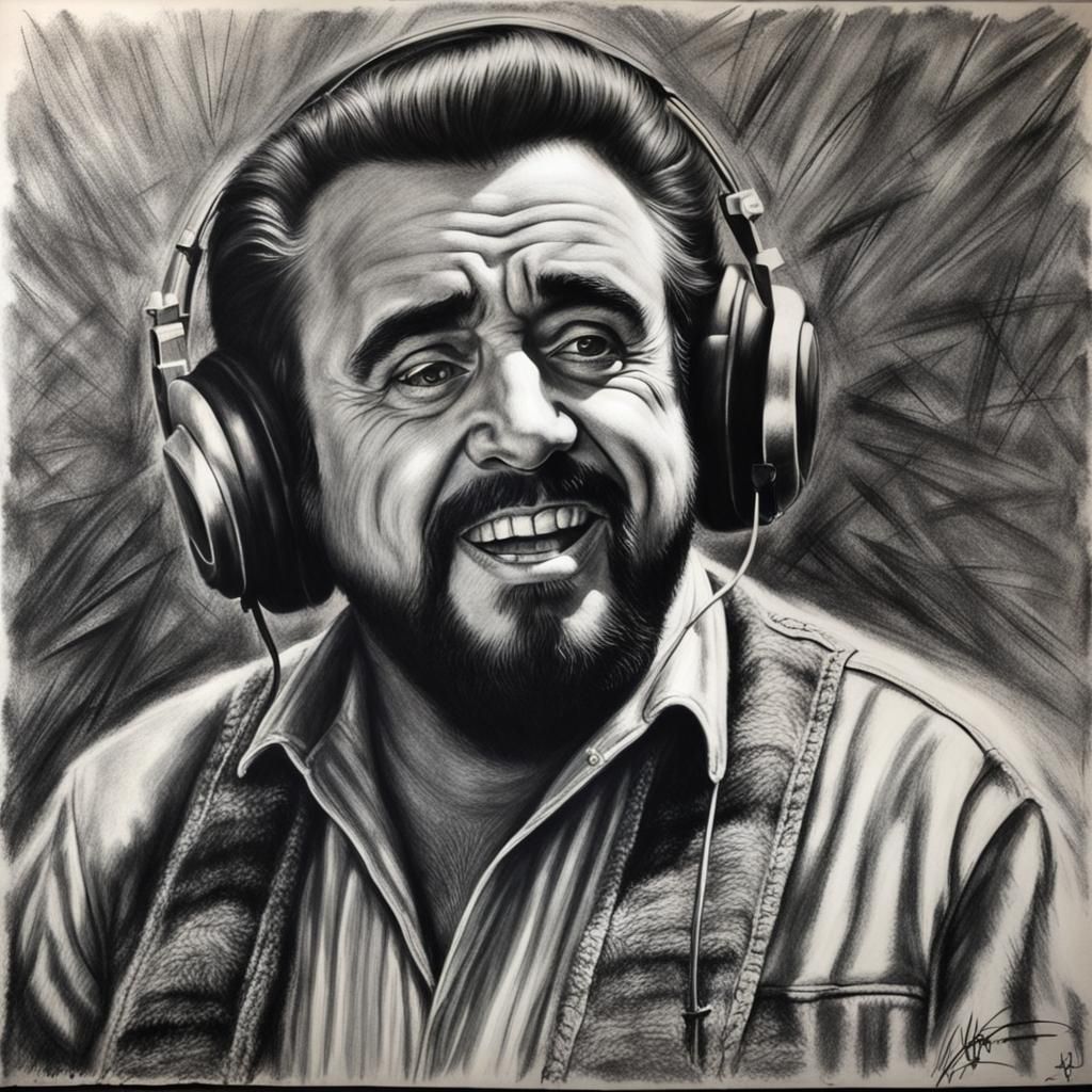 Wolfman Jack 1960s Radio Portrait in Charcoal