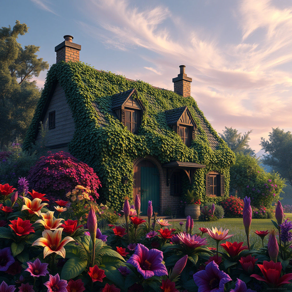 Enchanting Cottage Surrounded by Exotic Flowers