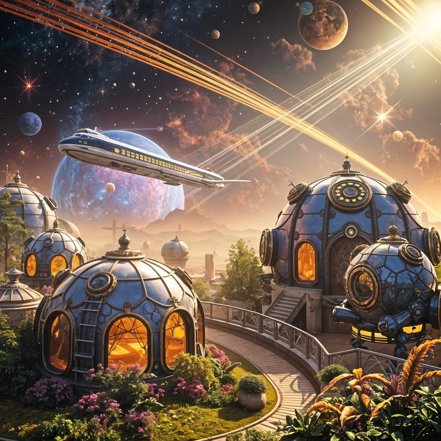 Futuristic Garden Dome Cityscape in Maximalist Style