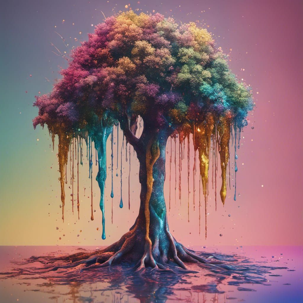 Tree dripping with glitter