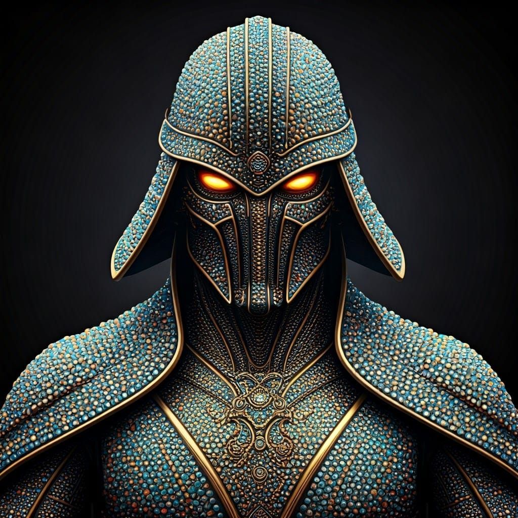 Rhinestone Warrior Sculpture in Hyper-Realistic Digital Art