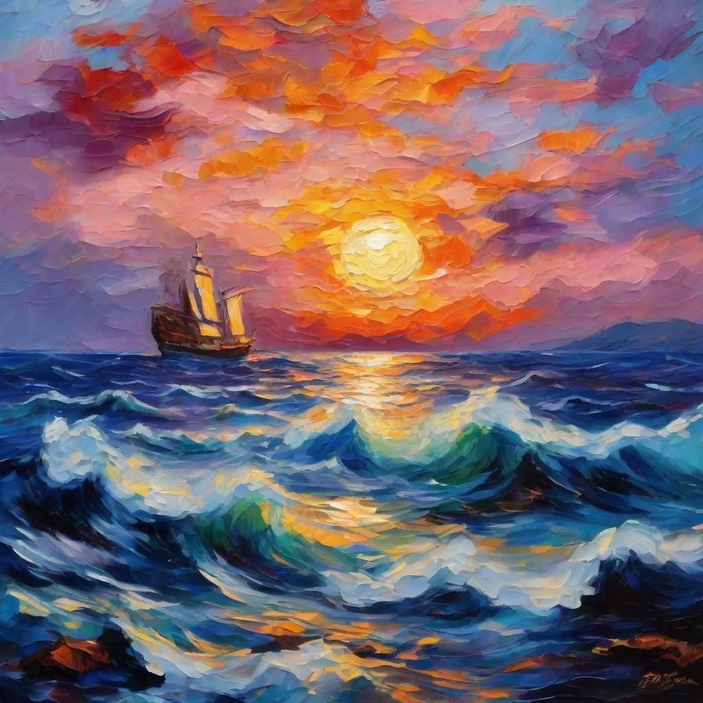 Majestic Seascape in Vincent van Gogh Style