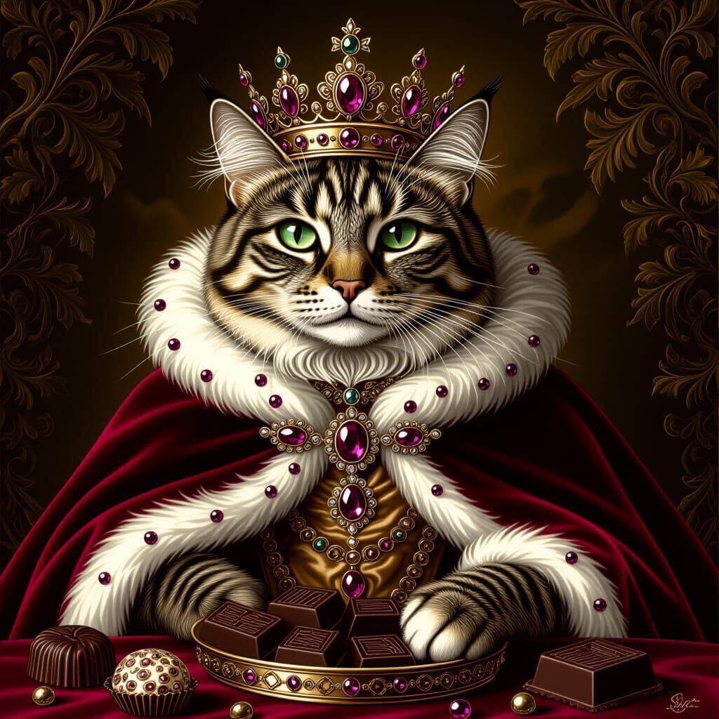 Chocolate Queen Cat in Surrealist Style